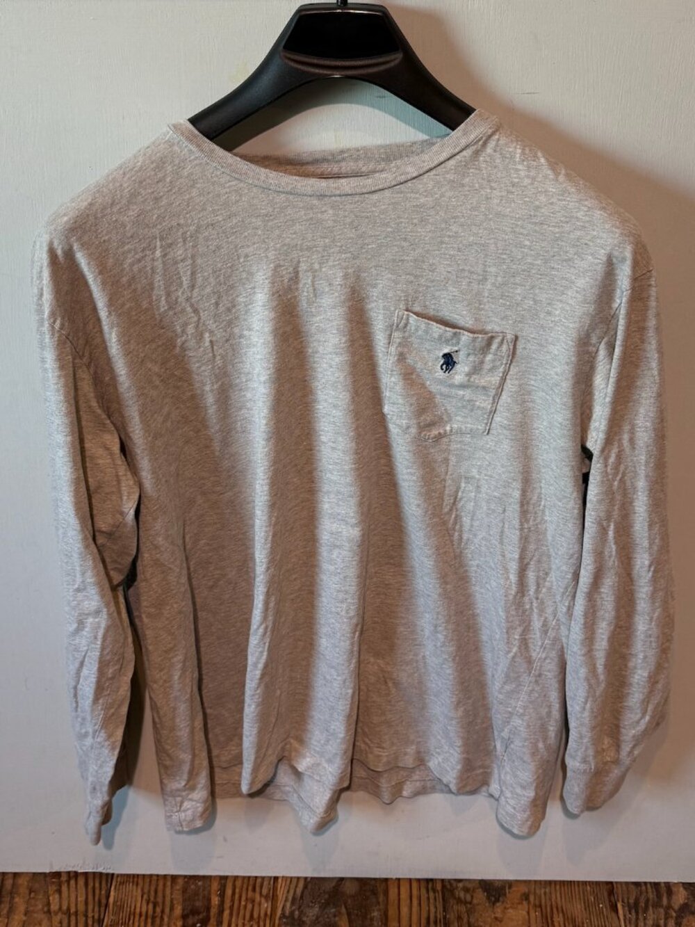 Polo Ralph Lauren Grey Heathered Long Sleeve Pocket T-Shirt Mens Size Large VTG
